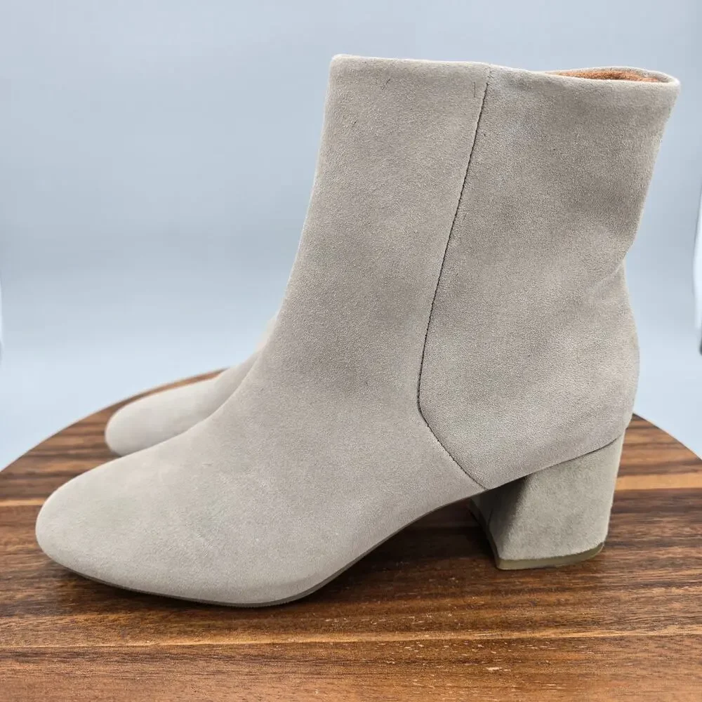 Blondo Boots Womens 7.5 Gray Suede Leather Alida Block Heel Side Zip Waterproof
